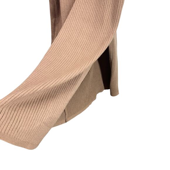 Off Shoulder Camel Sweater Dress M Ribbed Knit Long Sleeve Fall Midi - Picture 4 of 7